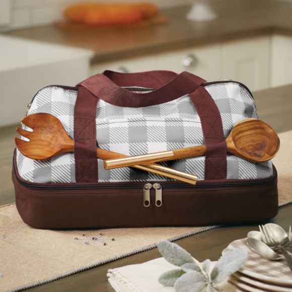 Farmhouse Plaid 2-Tier Pot Luck Tote - Picture 1 of 12